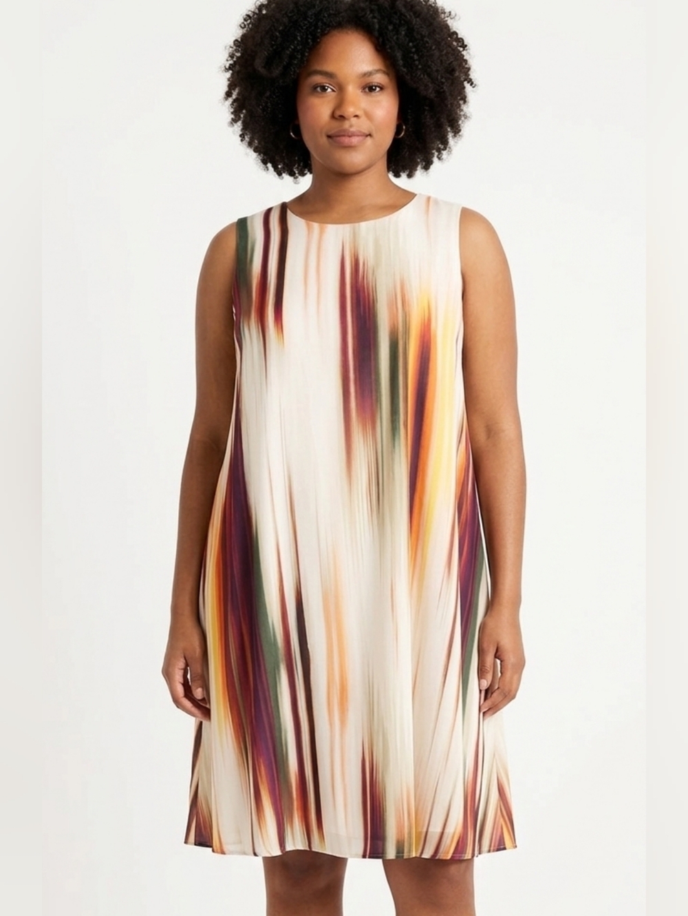 Cato Sleeveless Cream Multi-Stripe A-Line Dress 26W/28W